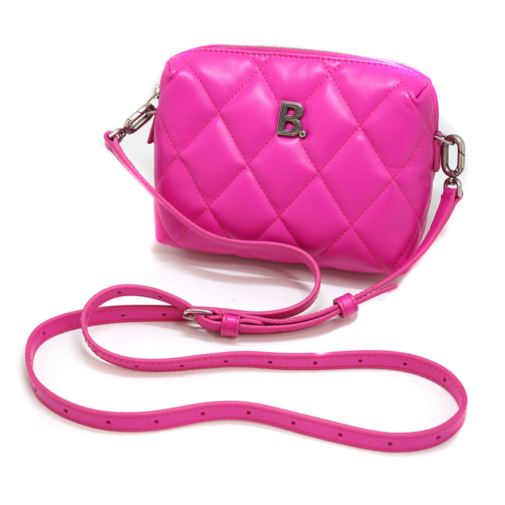 BALENCIAGA Camera Bag Shoulder Crossbody Logo Leather Pink Quilted